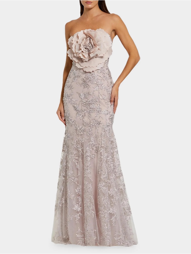 Nwot Mac Duggal Sz 6 Strapless Blush Floral Appliqu Gown $798